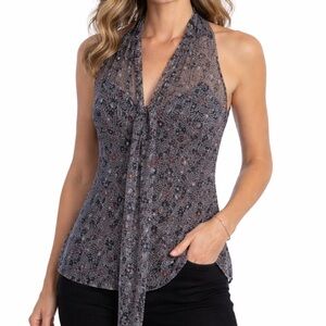 ELIE TAHARI Sheer Chiffon Halter Blouse Floral Print XS